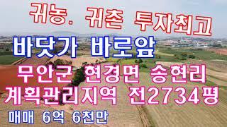 #전남토지매물번호(1727)무안군 현경면 송현리#전2734평 바닷가 바로앞 계획관리지역 매매6억6천 귀농 귀촌 투자최고 호남고속철도 2단계 고막원역~목포 구간 2025년 개통 예정