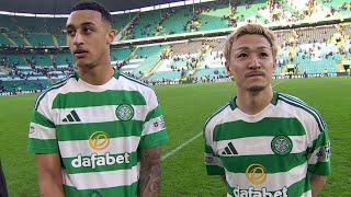 Celtic goalscorers Adam Idah and Daizen Maeda react to Scottish Cup Quarter-Final win over Hibernian