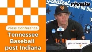 Tennessee baseball's Tony Vitello, Dean Curley and Andrew Behnke react to win over Indiana