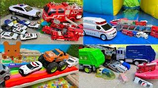 Police Car VS Fire Truck! They Look for Diecast Cars 【Kuma's Bear Kids】