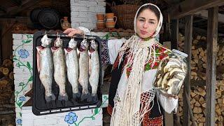 Woman lives in village! Cooking fish from mountain river. Amazing Baked Trout Recipe