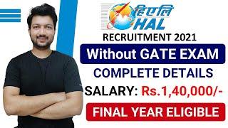 HAL Recruitment 2021 without GATE | Final Year Eligible | Latest Engineering Jobs 2021 (Full Detail)