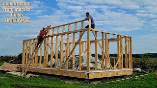 Wooden frame house frame construction from start to finish TIMELAPSE