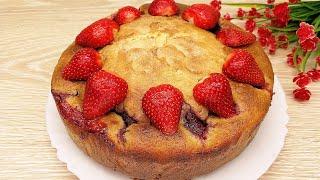 Stir, bake - done! Strawberry cake, tasty and quick for tea in 5 minutes. # 169