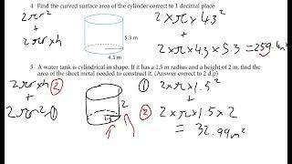 Volume, Area and Surface Area questions.