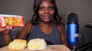 PEPPER JACK EGG AND CHEESE SMALL HASH BROWN ASMR EATING SOUNDS