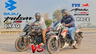 BAJAJ PULSAR N160 VS TVS APPACHE 160 2V || DRAG RACE || @DRAGGER_JATIN