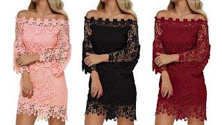 Women's Off Shoulder Floral Lace Vintage Bodycon Midi Party Cocktail Dress #Shorts