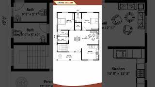  40'x45' 2BHK House Plan | Spacious & Elegant Design