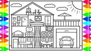 How to Draw a House Step by Step House Drawing Design | House Coloring Pages for Kids