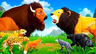 Animal Revolt Battle Simulator! Epic Animal Fights - Lion vs Tiger vs Bison vs Giraffe vs Crocodile!