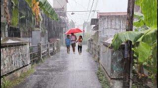 Heavy Rain and lightning in village life, Terrible Storm And Strong Thunder Sound in The Village