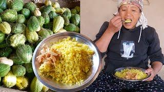 sarmila stores chayote and cooks fry rice then eats with Radish pickle || village life ||