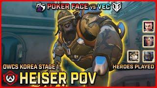 [ Heiser ] INCREDIBLE Tank Player | Poker Face vs VEC | Round Robin | OWCS Korea Stage 1