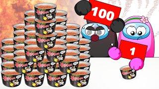 1 VS 100 LAYERS FOOD CHALLENGE (Feat. Black,Pink AMONG US) -  Animation Mukbang