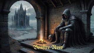 BONFIRE REST | Cozy Crackling Fire & Dark Dungeon Synth Music | ASMR