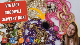 HUGE Vintage Shopgoodwill Jewelry Unboxing | Cameos Napier Trifari and Delicious Jewelry for Resell