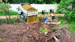 Start Opening New Project!! Komat'su Dozer D20P & 5T Truck pushing stone delete forestry