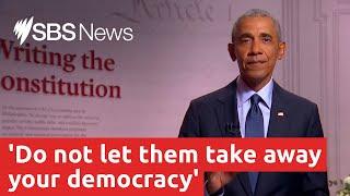 Barack Obama urges Americans not to let the Trump administration destroy democracy I SBS News