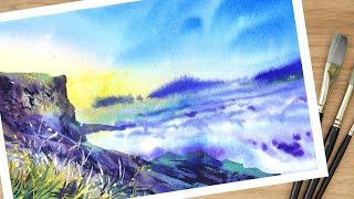 watercolor tutorials /mountain and beautiful sky watercolor tutorials/Hugderr