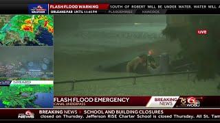 Man saves the life of driver in submerged truck on live television during Hurricane Francine