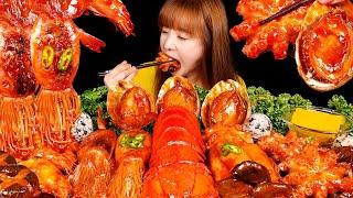 ASMR MUKBANG (COOKING) SPICY SEAFOOD (LOBSTER TAIL, ABALONE, OCTOPUS, SHRIMP, SQUID, ENOKI MUSHROOM)