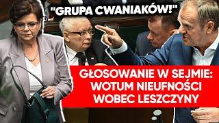 Tusk oburzony. Sejm zagłosował. Wotum nieufności wobec Leszczyny. "Grupa cwaniaków i kombinatorów!"