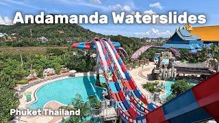 Waterslides in Water Park Andamanda Phuket Thailand, Crazy POV 4k Aquapark videos