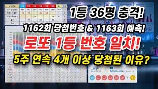 1162회 로또 당첨번호 분석! 1163회 예상번호 당첨 패턴 공개! 5주 연속 5주 출현번호 강세 분석, 1등 36명 놀람 어디?