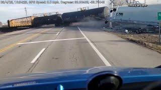 Dash cam footage captures Springfield, Ohio train derailment