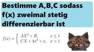 Bestimme A,B,C sodass f(x) zweimal stetig differenzierbar ist. Vorgehensweise erklärt an Bsp