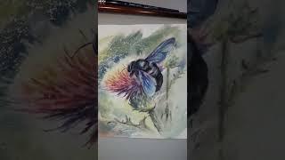 Watercolor art. Honeybee. BabiichukArt. Акварельный мастер-класс. Пчела.