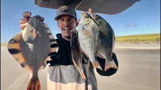 I HAD THE BEACH TO MYSELF!! Surf Perch And Flounder FISHING Was On Fire