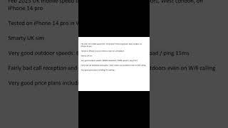 Feb 2023 UK mobile speed test: 5G Smarty (Three) Outdoors, West London, on iPhone 14 pro