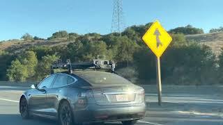 Spotted the Tesla test vehicle with Luminar lidar and external radars.