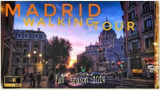 4K Autumn Walking Tour in Madrid: Experience Spain's Beauty during Sunset  | Gran Via | Downtown 