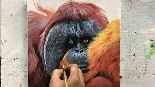 Hyper-realistic acrylic painting Tutorial of Orangutan || ARTOHOLIC