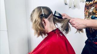 Dry cut shag haircut with shaved nape undercut