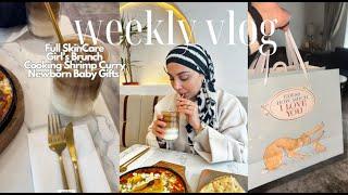 weekly vlog  full skincare |cooking shrimp curry | newborn baby gifts | grocery shopping & haul