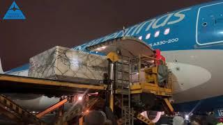 ASI SE CARGA LA VACUNA RUSA EN EL AIRBUS DE AEROLINEAS ARG