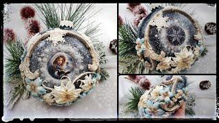 Decoupage medallion, girl with an angel  Christmas tree decoration...