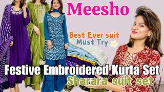 Meesho festive kurta set haul l Embroidered suit l Latest diwali kurti pant dupatta #meesho #diwali