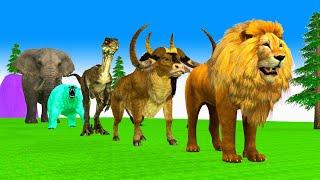 Paint & Animals Lion, Cow, Dinosaur, Elephent, Bear Fountain Crossing Transformation Animal Cartoon