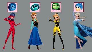 Incredible! Elsa, Ladybug, Chloe, and Anna from Frozen and Miraculous transform into Inside Out