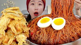 ASMR 매운냉면 버섯전 먹었습니다 리얼먹방 :) Spicy  naengmyeon , Grilled mushrooms MUKBANG