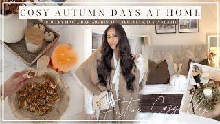 COSY AUTUMN DAYS AT HOME | GROCERY HAUL, BAKING BISCOFF TRUFFLES, DIY WREATH & CLIP HAIR PAMPER!