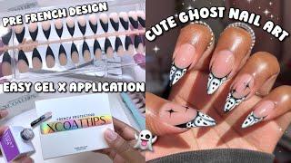 BEGINNER FRIENDLY BLOOMING GHOST NAIL ART  | BTARTBOX PRE DESIGNED SOFT GEL X NAILS + Nail Prep