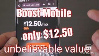 Boost Mobile only $12.50 Unlimited. Are you kidding me??  Full unboxing .Amazing value. Super fast