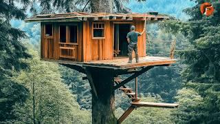 Man Builds Treehouse to Protect Himself from Predators | Start to Finish Build by @forestbuilder