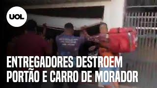 Entregadores destroem portão, invadem garagem e depredam carro em Bauru (SP)